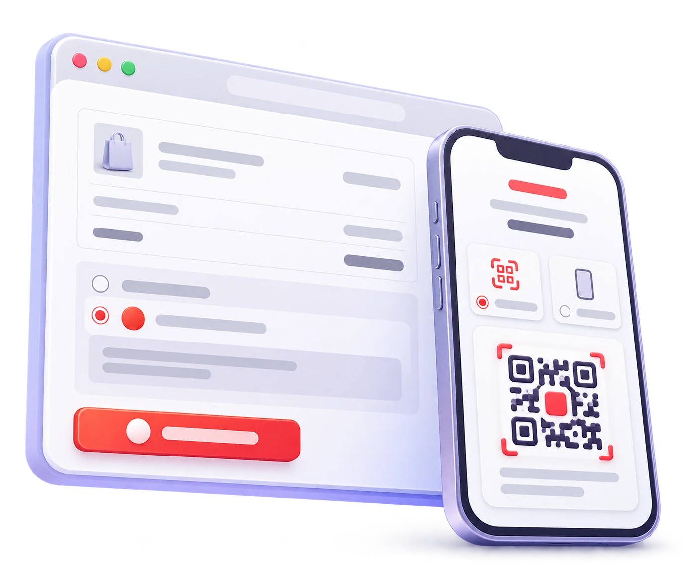 Illustration of WooCommerce checkout, Kaspi QR and mobile payment options.